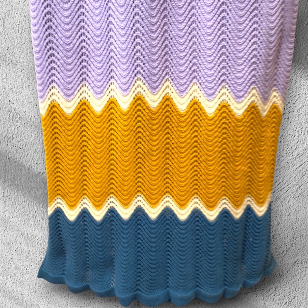 Heartloom Crochet Knit Polo Dress M Colorblock Zig Zag Stripe Cotton Retro Mod - Picture 7 of 14